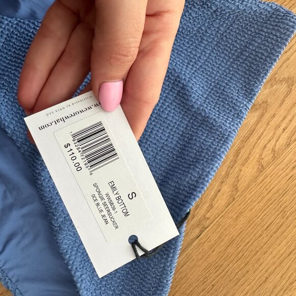 NWT WeWoreWhat Emily Bikini Bottom Spongie Seersucker Ocean Blue Jean High Waist - Picture 4 of 6